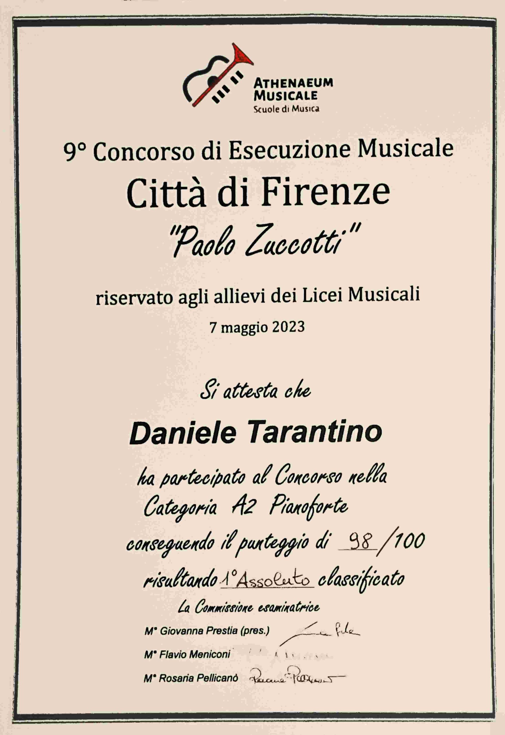 Pianoforte Primo Premio Assoluto Zuccotti Firenze