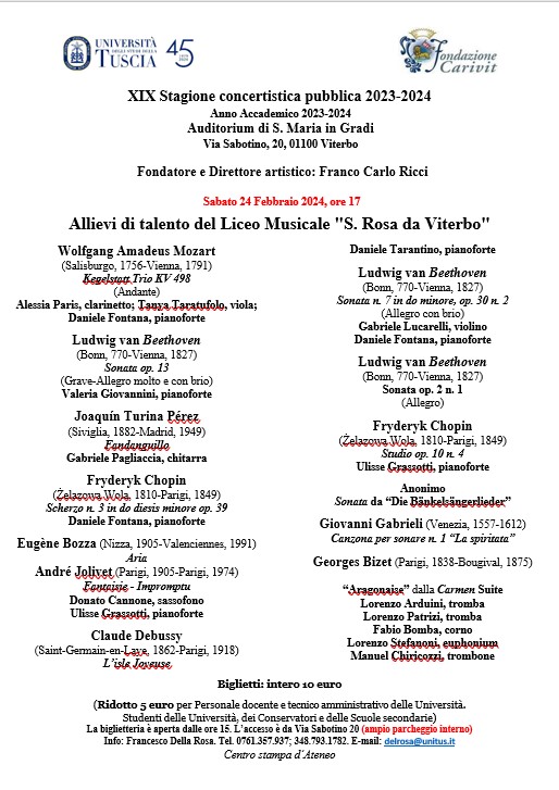 Scopri di più sull'articolo Sabato 24 febbraio 2024 – Auditorium S. Maria in Gradi  – VITERBO