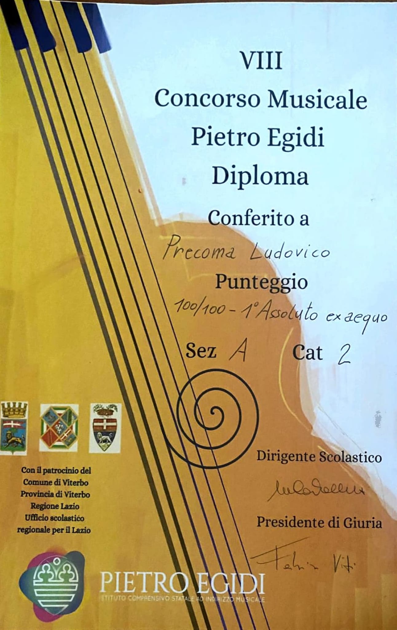 Read more about the article Ludovico PRECOMA – Absolute First Prize – VIII Musical Competion Pietro Egidi – 2024- VITERBO