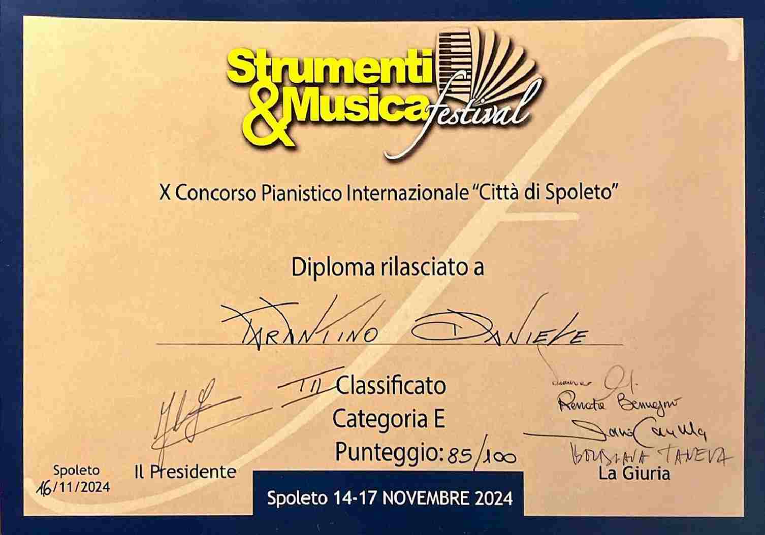Scopri di più sull'articolo Daniele TARANTINO Terzo premio – X Concorso Pianistico Internazionale “Città di Spoleto” 2024  – SPOLETO