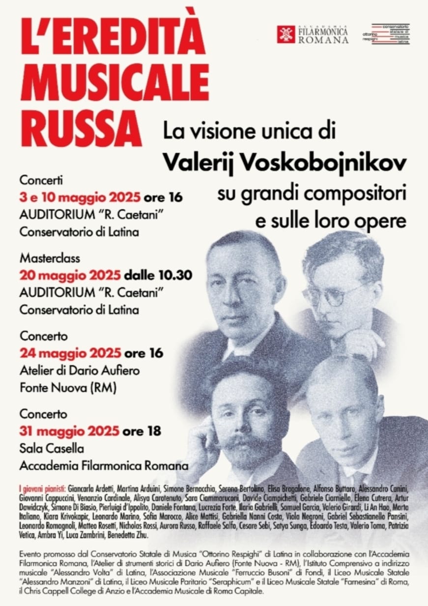 Scopri di più sull'articolo 10 Maggio 2025 Auditorium R. Caetani Conservatorio di LATINA – 24 Maggio 2025 – Atelier di Dario Auferio -Fonte Nuova (RM)