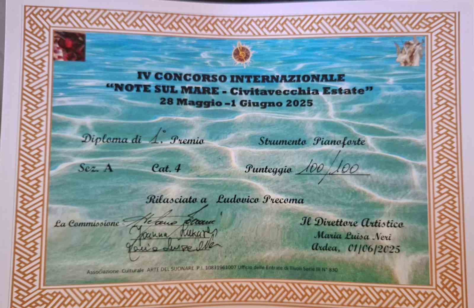 Scopri di più sull'articolo Ludovico PRECOMA – Primo premio assoluto e Premio Speciale- IV Concorso Internazionale “Note sul Mare – Civitavecchia Estate” 2025 – ARDEA ( RM)