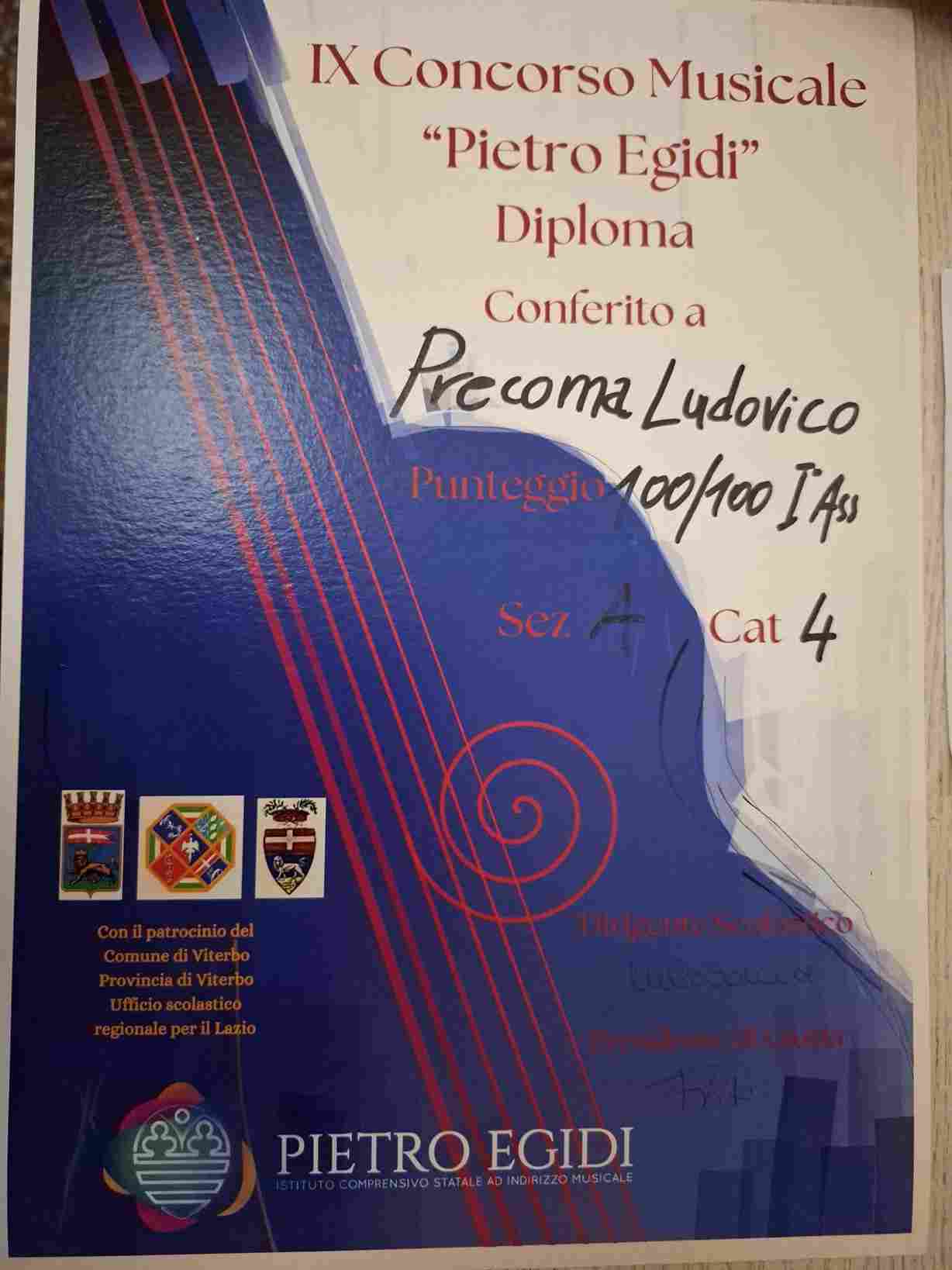 Scopri di più sull'articolo Ludovico PRECOMA Primo premio assoluto – IX Concorso Musicale Pietro Egidi 2025 – VITERBO