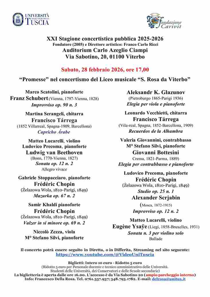 Scopri di più sull'articolo Sabato 28 febbraio 2026 – Auditorium S. Maria in Gradi  – VITERBO